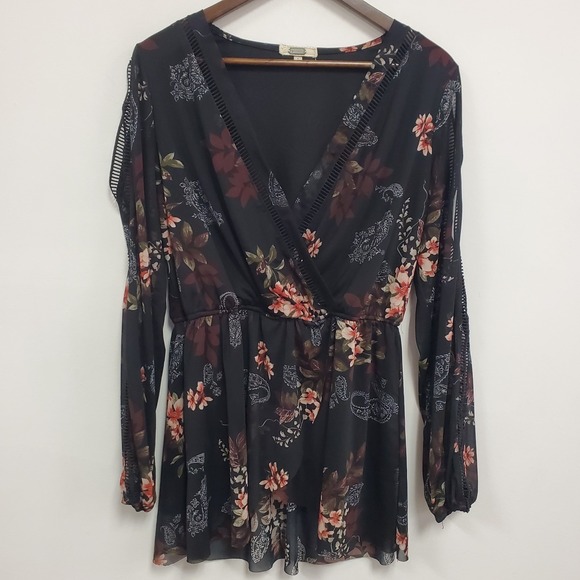 Gimmicks Bke Womens Y2K Dark Floral Whimsigoth Mesh Babydoll Top Size L Fairy - Picture 2 of 13